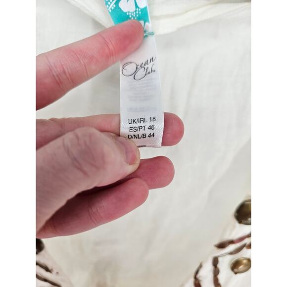 Ocean Club Womens Sz M Swimsuit Cover Up Cream Brown Embroidered Deep V - Picture 4 of 5